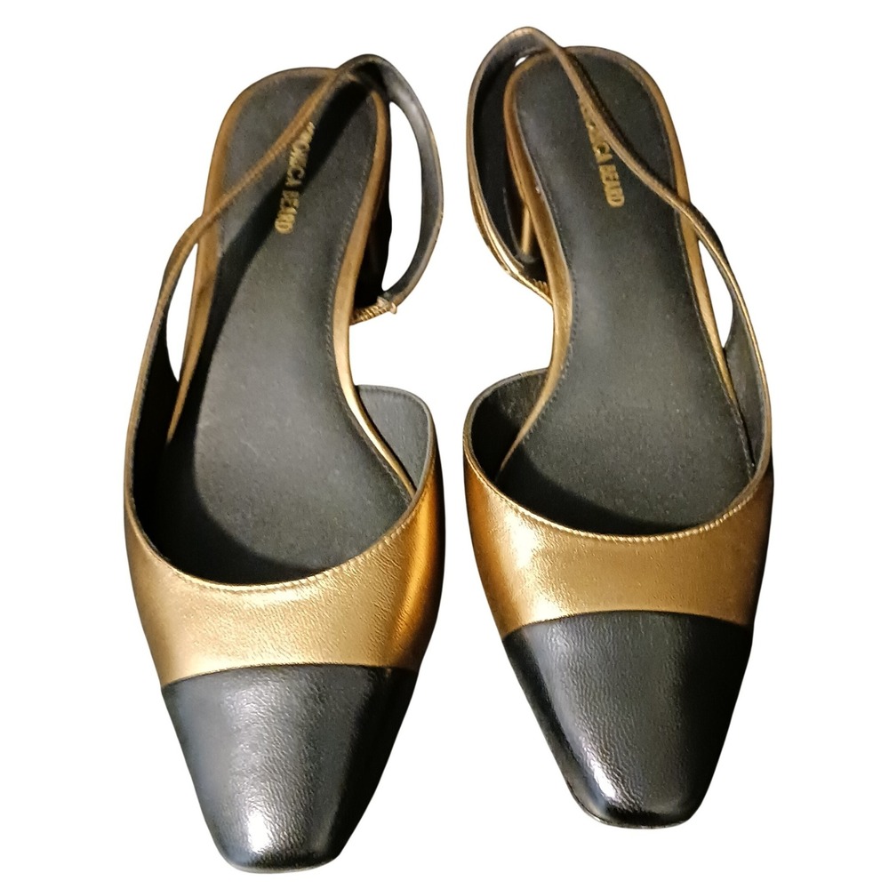 NIB Veronica Beard Cecile Half d'Orsay Slingback Pump 8.5‎ Gold Black Leather - Picture 4 of 12